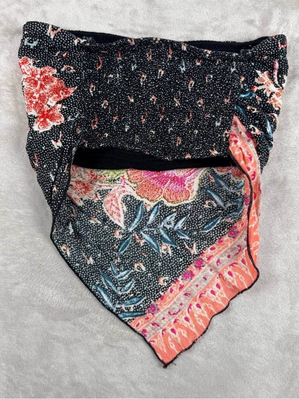 Free People FP One Petite Boho Floral Smocked Bandana Tube Top Black Pink SP - Picture 3 of 9